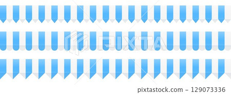 Striped shop tent repeated design set. Store window awning pattern collection. Cafe or restaurant roof canopy pack. Blue and white stall market place cover. Repeating stripe sunshade design. Vector 129073336