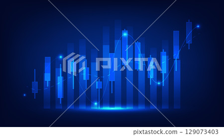 business and finance growth. stock market candlestick chart with bar graph on blue background business and finance growth. stock market candlestick chart with bar graph on blue background 129073403