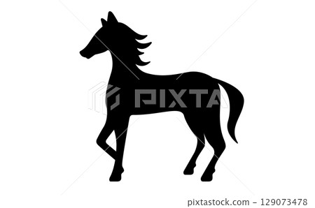 簡單的馬剪影材料,單色設計 簡單的馬剪影材料,單色設計 129073478