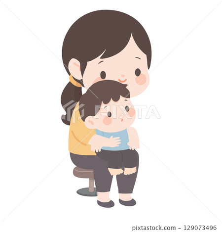 Cartoon Illustration of Mother and Son Together 129073496
