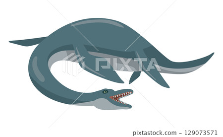 Illustration of a long-necked elasmosaurus (dinosaur) 129073571