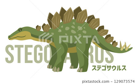 A simple illustration of a stegosaurus (dinosaur) lying sideways. Includes a name. 129073574