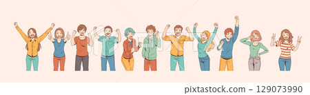 Group of Diverse Cartoon Characters Celebrating 129073990