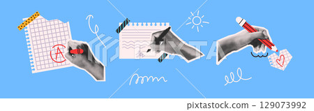 Hands Drawing on Paper with Creative Designs 129073992