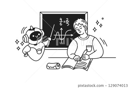 Robot Teaching Student Math in Classroom 129074013