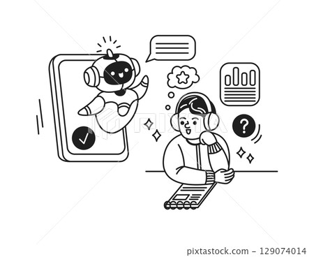 Illustration of Robot Assisting a Student in Study Illustration of Robot Assisting a Student in Study 129074014