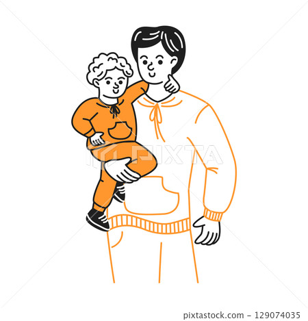 Illustration of Parent Holding Child with Smile 129074035