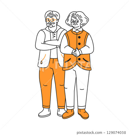 Illustration of Two Elderly People Standing Together 129074038