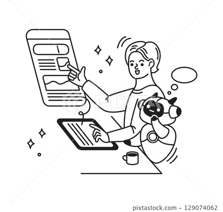 Person Interacting with AI on Digital Interface Person Interacting with AI on Digital Interface 129074062