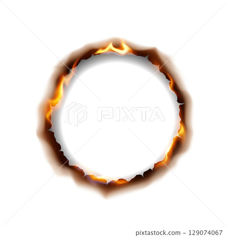 Burnt Circular Paper Hole on White Background 129074067