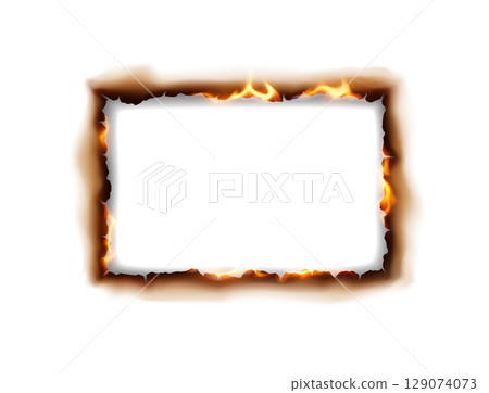 Burning Frame with Flames on White Background Burning Frame with Flames on White Background 129074073