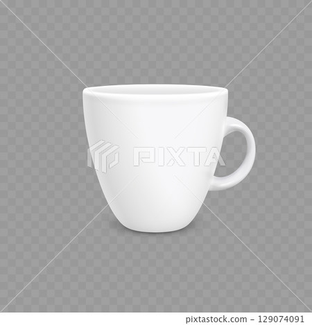 Realistic White Ceramic Coffee Cup Mug Mockup Template. Vector 129074091