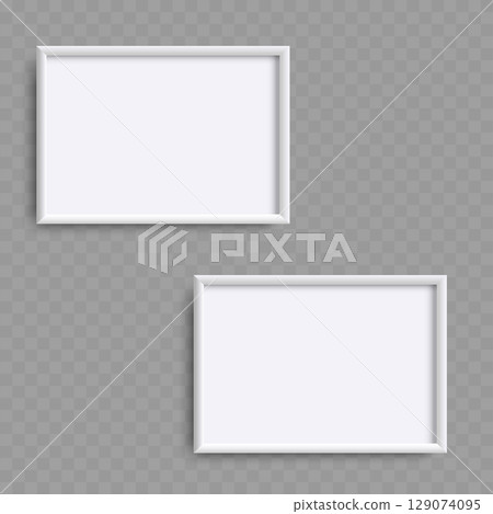 Two White Square Picture Frames Mockup Set. Empty Realistic. Vector 129074095