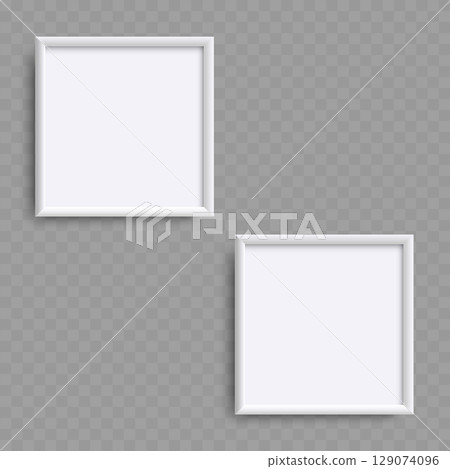 Two White Square Picture Frames Mockup Set. Empty Realistic. Vector 129074096