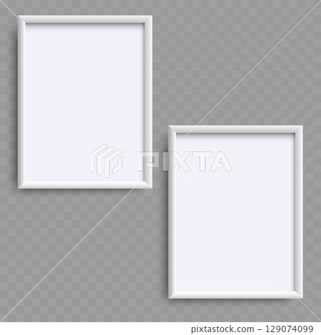 Two White Square Picture Frames Mockup Set. Empty Realistic. Vector 129074099