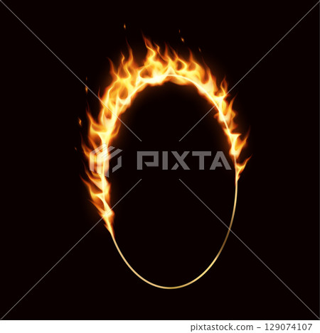 Circular Ring of Fire on Black Background 129074107