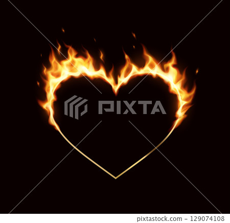 Heart Shaped Flame Illustration on Black 129074108