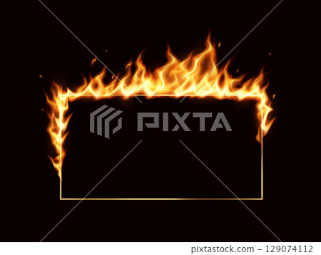 Fiery Frame on Black Background 129074112