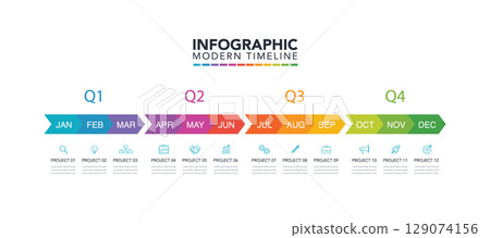 Infographic template for business months timeline diagram. 129074156