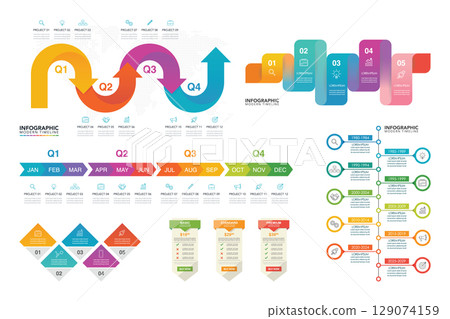 Set of infographic template for business timeline diagram. Set of infographic template for business timeline diagram. 129074159