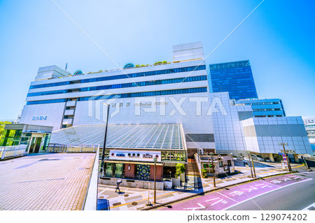 Yokohama cityscape in Japan, overlooking the east exit of Yokohama Station (center) 129074202