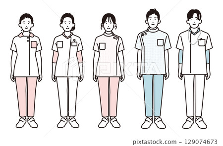 Simple illustration of a medical worker's whole body set 129074673