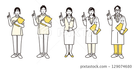 Simple illustration of a medical worker's whole body set 129074680