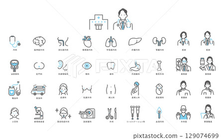 Simple illustration of hospital medical department icon set 129074699