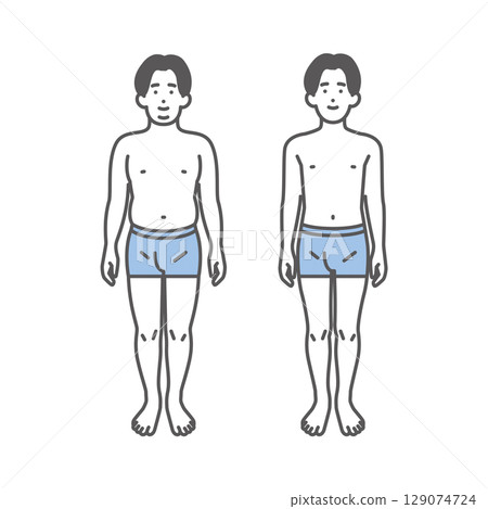 Simple illustration of an obese man and a healthy weight man image set Simple illustration of an obese man and a healthy weight man image set 129074724