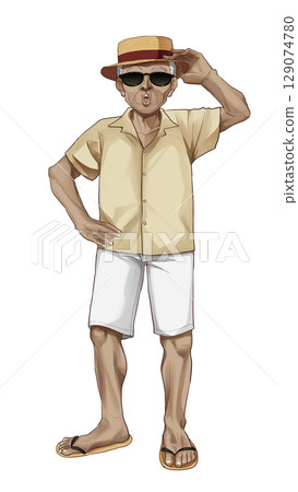 An old man wearing sunglasses is surprised 129074780