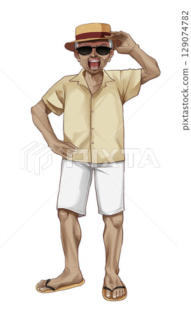 An old man wearing sunglasses yells 129074782