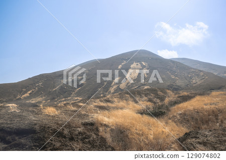 March 25 2025 Landscape With Volcanic Mountain Under Bright Blue Sky, Japan 129074802