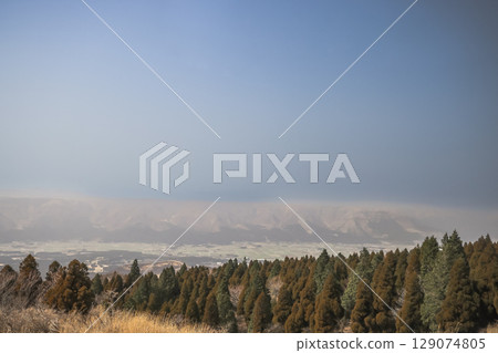 March 25 2025 Beautiful Mountainous View Overlooking Forest and Valley, Japan 129074805