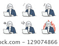 Female facial expression variation set working on a computer 129074866