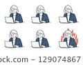 Female facial expression variation set working on a computer 129074867