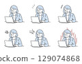 Female facial expression variation set working on a computer 129074868