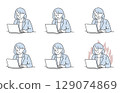 Female facial expression variation set working on a computer 129074869