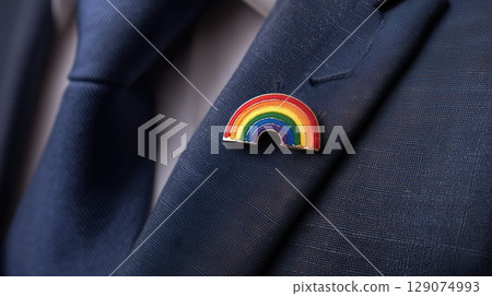 LGBTQ and diversity concept, Stylish suit with a colorful rainbow lapel pin. 129074993