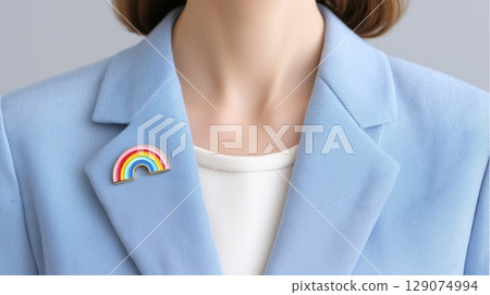 LGBTQ and diversity concept, Stylish blazer with a colorful rainbow lapel pin. 129074994