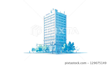 透明背景上淺藍色辦公大樓的水彩插圖(png) 透明背景上淺藍色辦公大樓的水彩插圖(png) 129075149