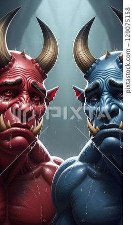 Crying Red and Blue Demons 129075158
