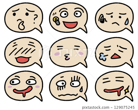 Hand-drawn style speech bubble pop illustration set, round type 1 129075245