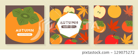 Autumn fruits and maple banner background set 129075272