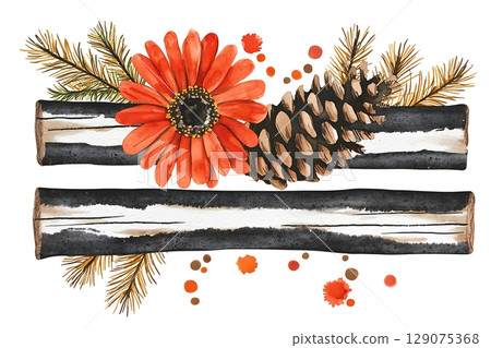 Vibrant Floral Arrangement with Pine Cones and Natural Elements for Seasonal Decor 129075368
