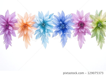 Colorful Decorative Flowers with Petals in Shades of Blue, Purple, Pink, and Green 129075373