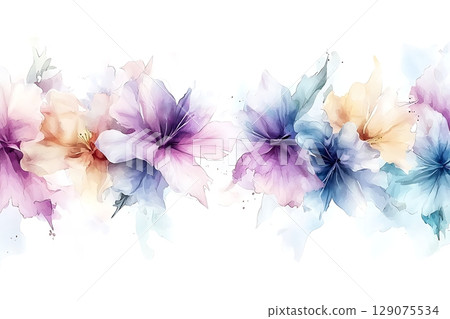Delicate Watercolor Floral Background with Soft Pastel Flowers and Gentle Touch of Elegance 129075534