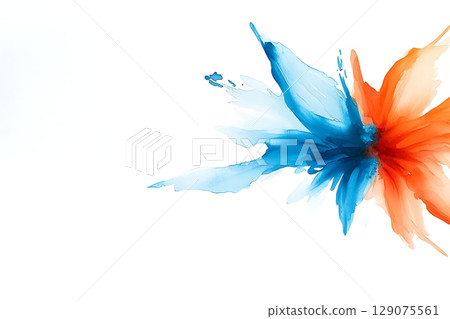 Colorful Abstract Watercolor Splash with Blue and Orange Paint on White Background 129075561