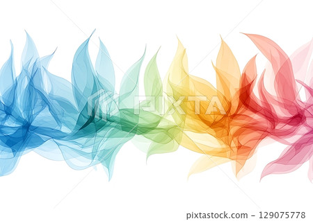 Colorful Abstract Wave of Flowing Artistic Shapes in Vivid Hues and Soft Transparency 129075778