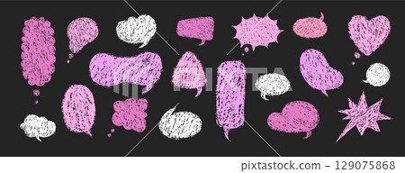 Balloon speech crayons. Vector Speech Bubble Collection with Crayon Texture. Pink Retro chatting or message boxes on black background Balloon speech crayons. Vector Speech Bubble Collection with Crayon Texture. Pink Retro chatting or message boxes on black background 129075868