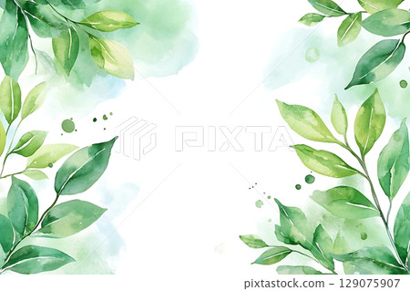 Lush Green Leaves Frame with Watercolor Effect for Nature Inspired Designs 129075907